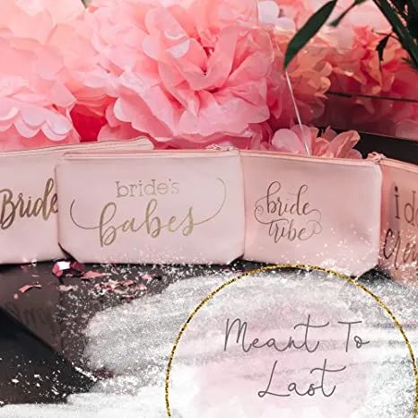 11 Piece Set - Pink Blush Bride & Bride Tribe Faux Leather Makeup &