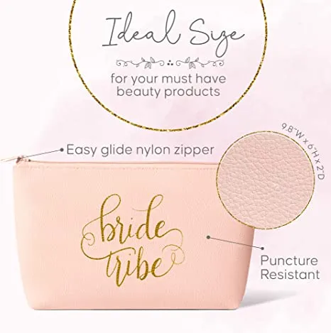 11 Piece Set - Pink Blush Bride & Bride Tribe Faux Leather Makeup &