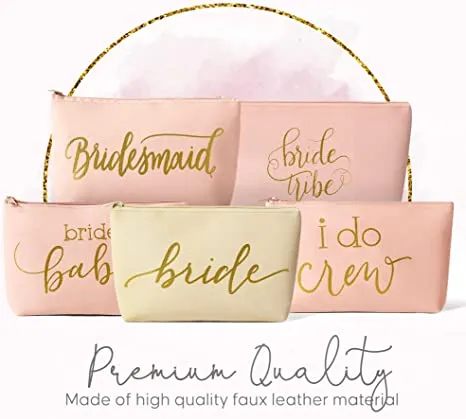 11 Piece Set - Pink Blush Bride & Bride Tribe Faux Leather Makeup &