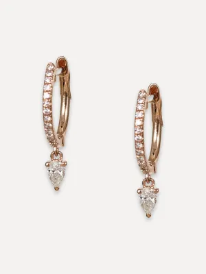 14K Diamond Pavé & Pear Charm Huggie Hoops