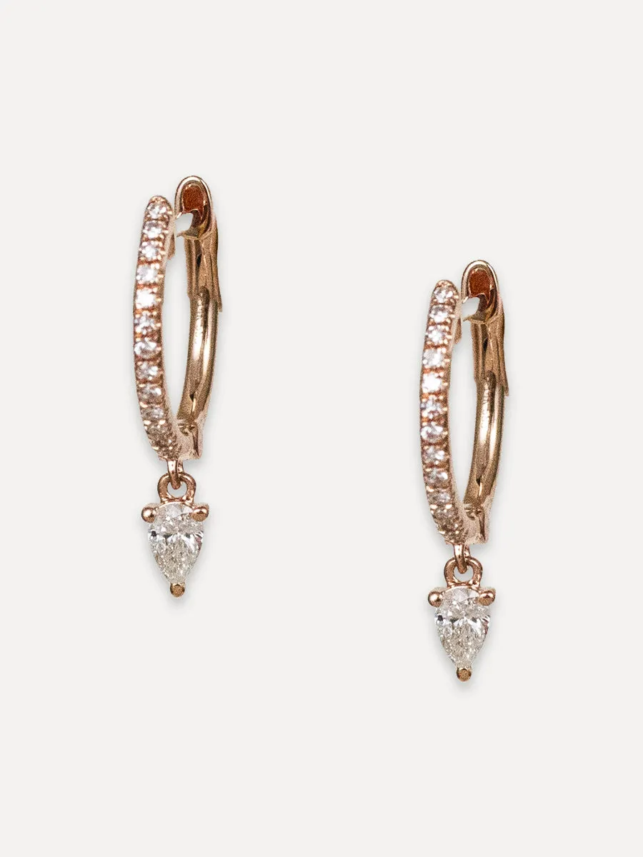14K Diamond Pavé & Pear Charm Huggie Hoops