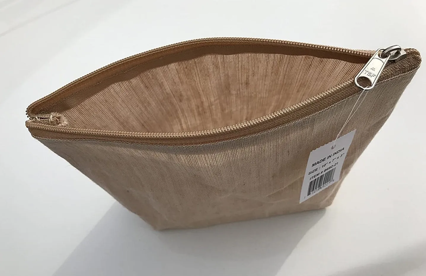 8" Jute Fabric Zippered Pouch Bags with Gusset, Cosmetic Makeup Bags