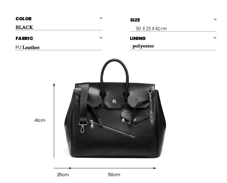 Birkin inspired handmade PU Leather Black tote buckle men/women's weekender travel overnight weekend handbag