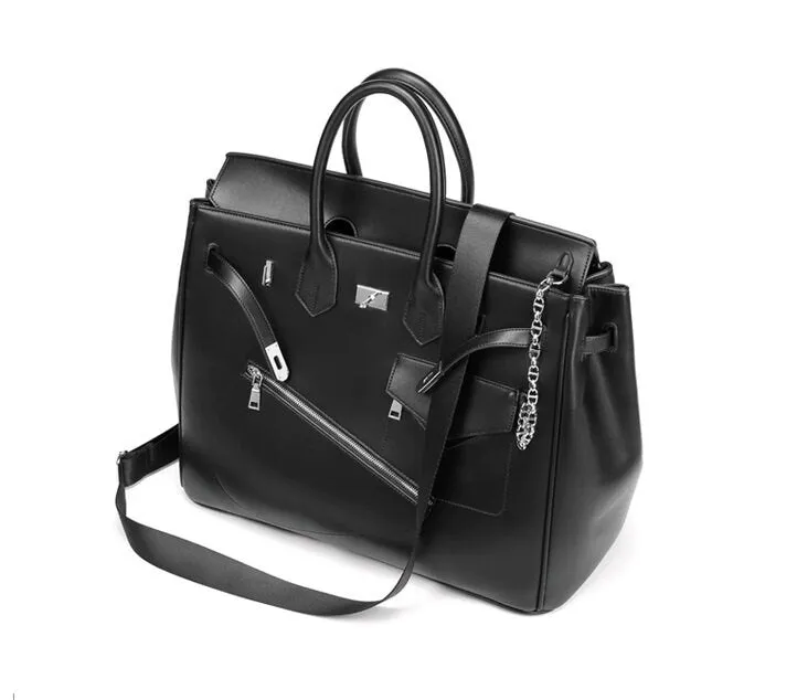 Birkin inspired handmade PU Leather Black tote buckle men/women's weekender travel overnight weekend handbag