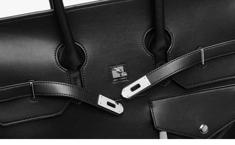 Birkin inspired handmade PU Leather Black tote buckle men/women's weekender travel overnight weekend handbag