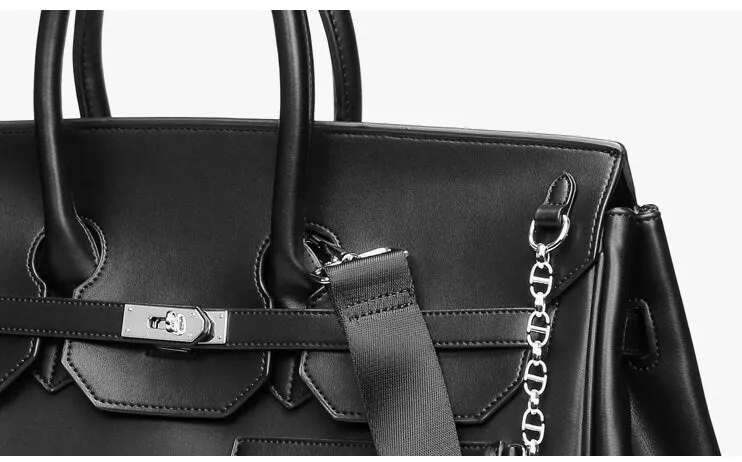 Birkin inspired handmade PU Leather Black tote buckle men/women's weekender travel overnight weekend handbag