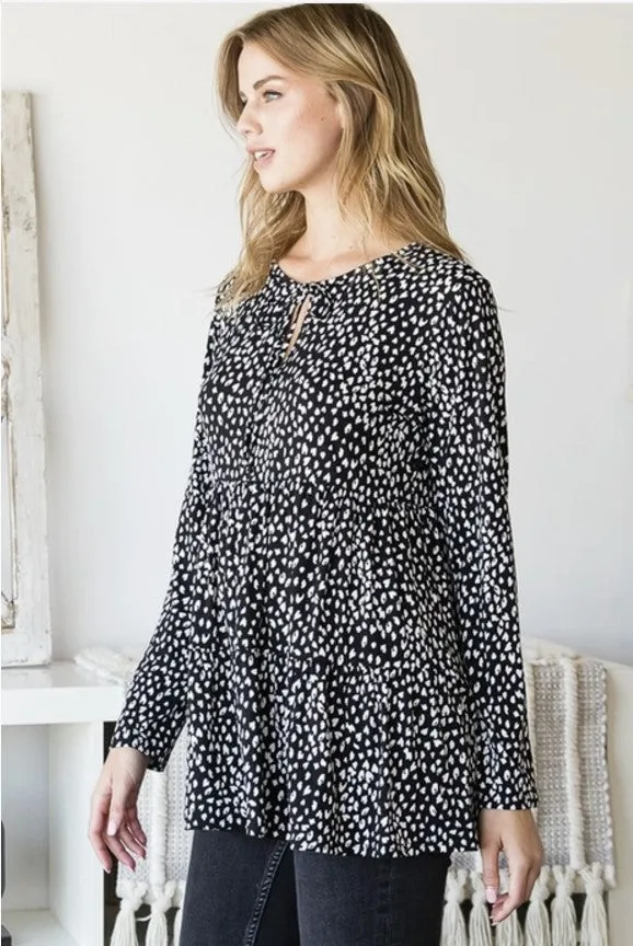 Black & Ivory Tiered Babydoll Top w/Keyhole - #8532-8537
