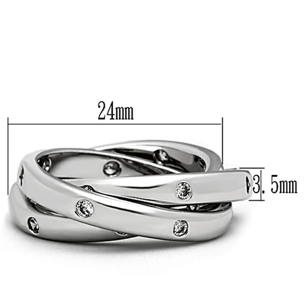 Brass Ring with AAA Grade CZ in Clear for Women Style 3W101