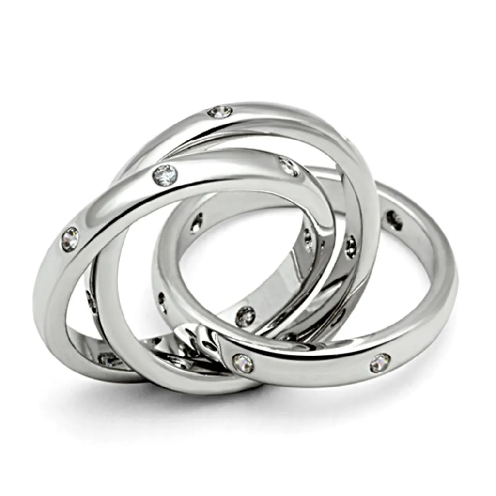 Brass Ring with AAA Grade CZ in Clear for Women Style 3W101