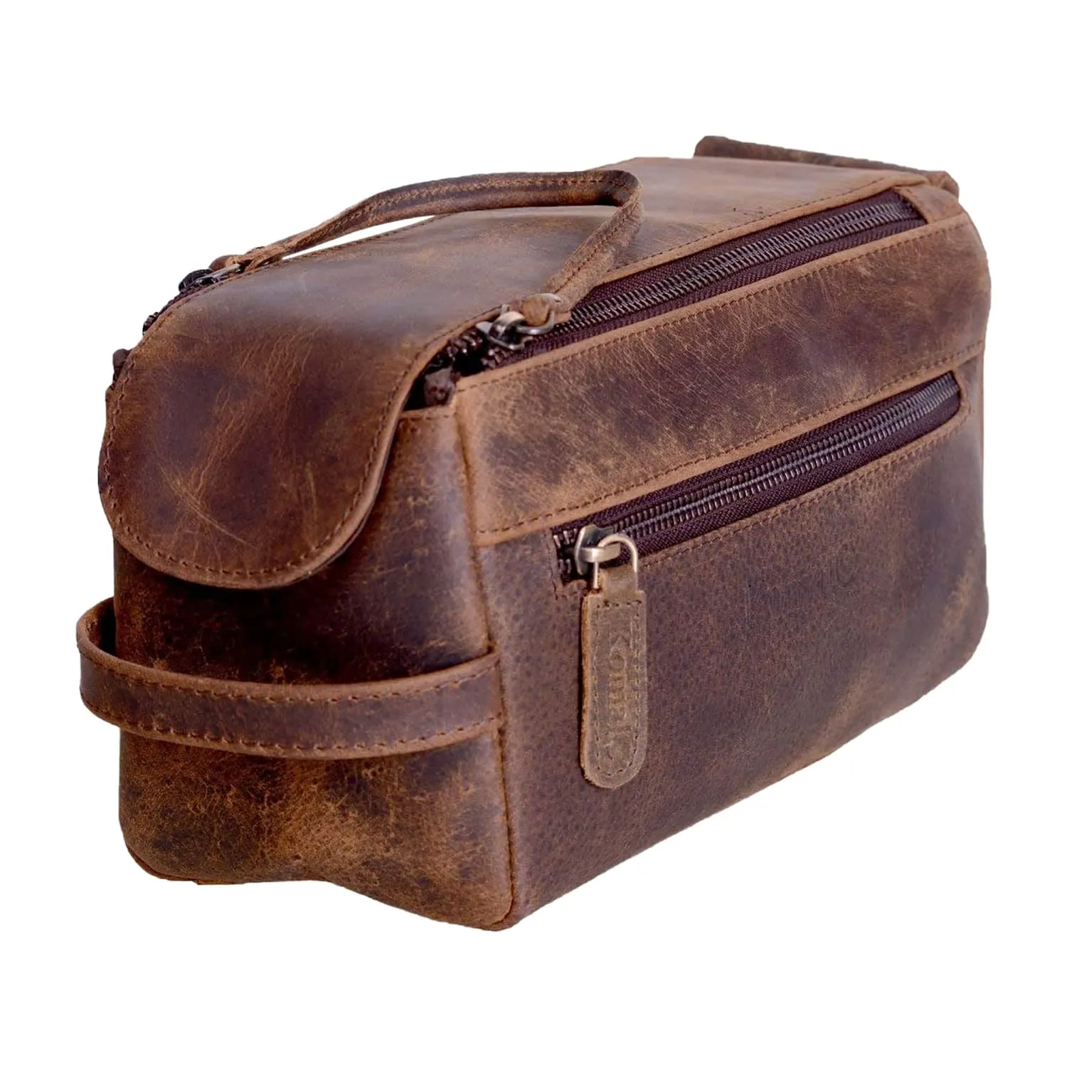 Buffalo Distressed Tan Leather Travel Toiletry Bag
