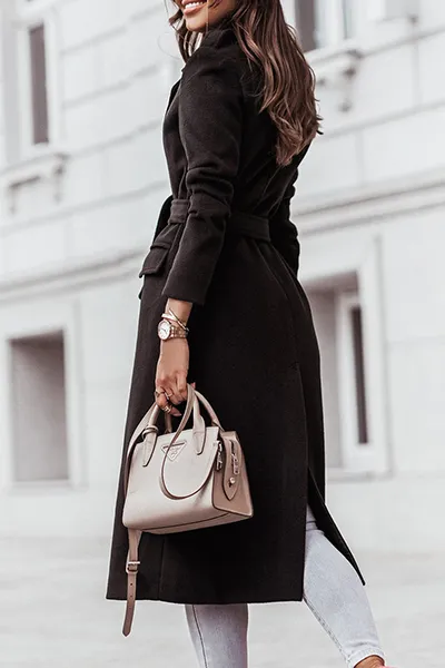 Casual Elegant With Belt Turn-back Collar(4 Colors)