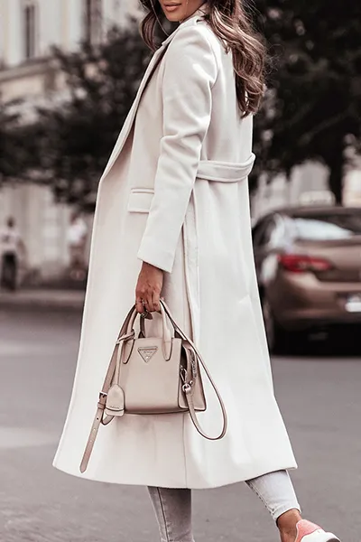 Casual Elegant With Belt Turn-back Collar(4 Colors)