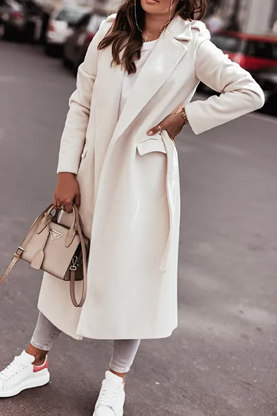 Casual Elegant With Belt Turn-back Collar(4 Colors)
