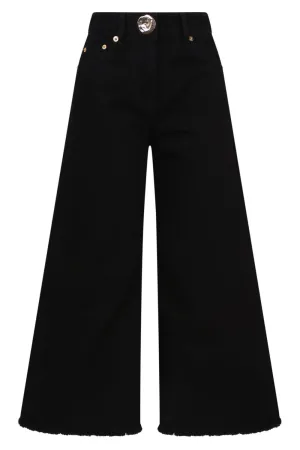 CHLOE CROPPED WIDE LEG DENIM TROUSERS | BLACK