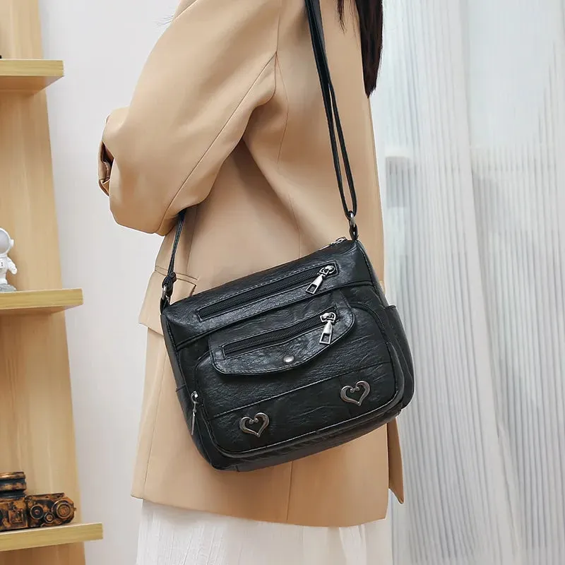 Classic Black PU Leather Messenger Bag