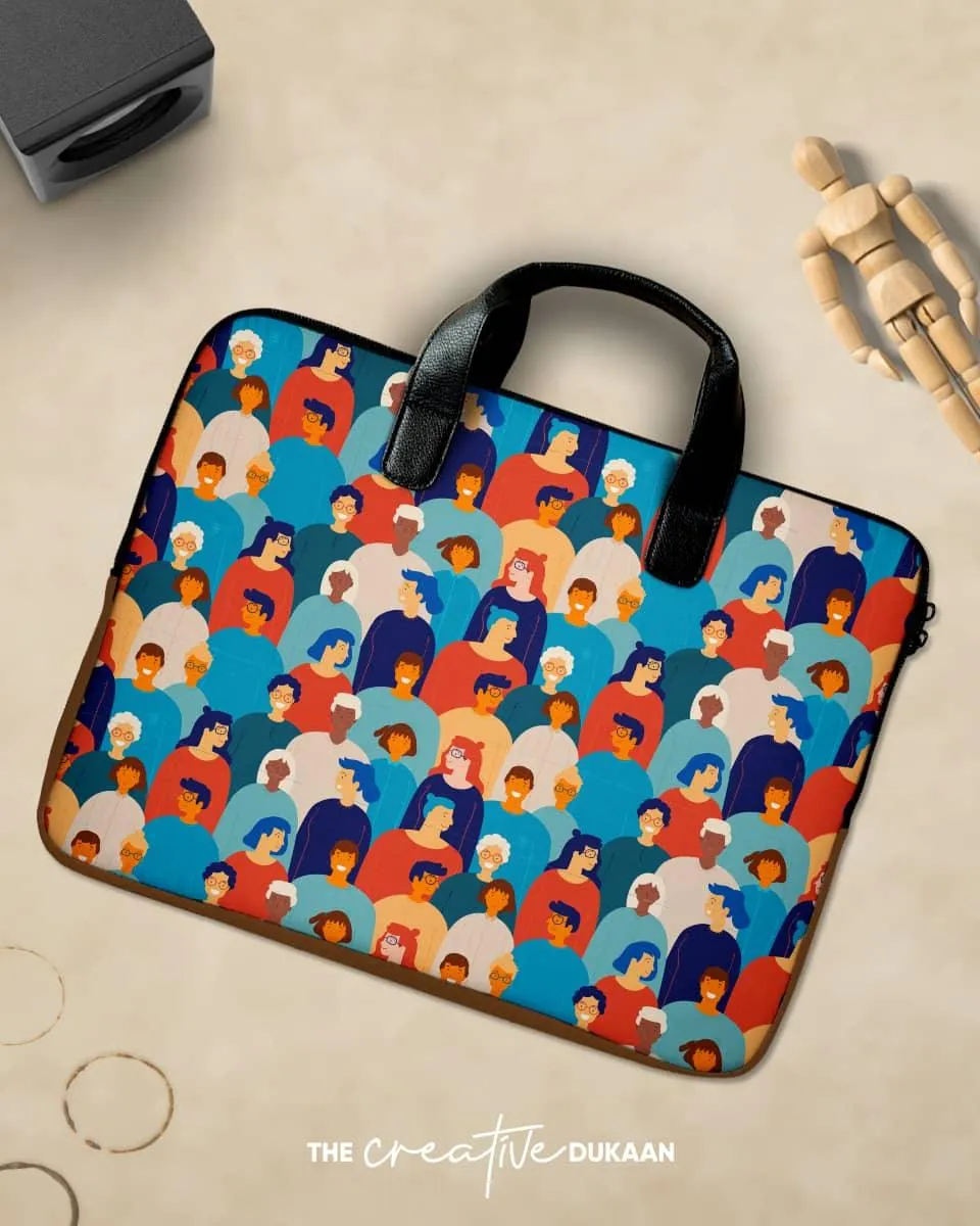 Creative Laptop Sleeve with Colourful People Design Pattern