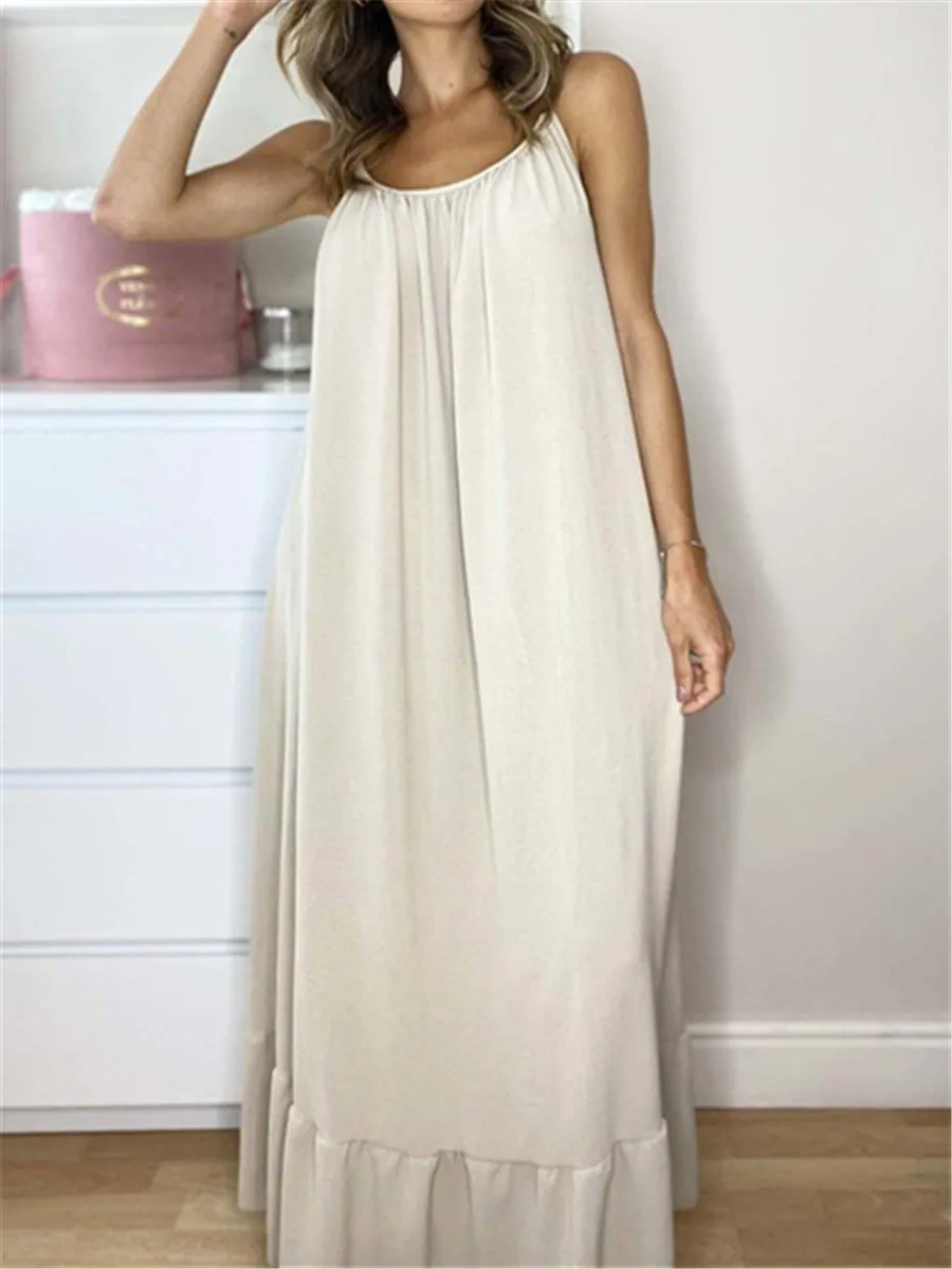 Elegant Loose Solid Color Sleeveless Casual Dress