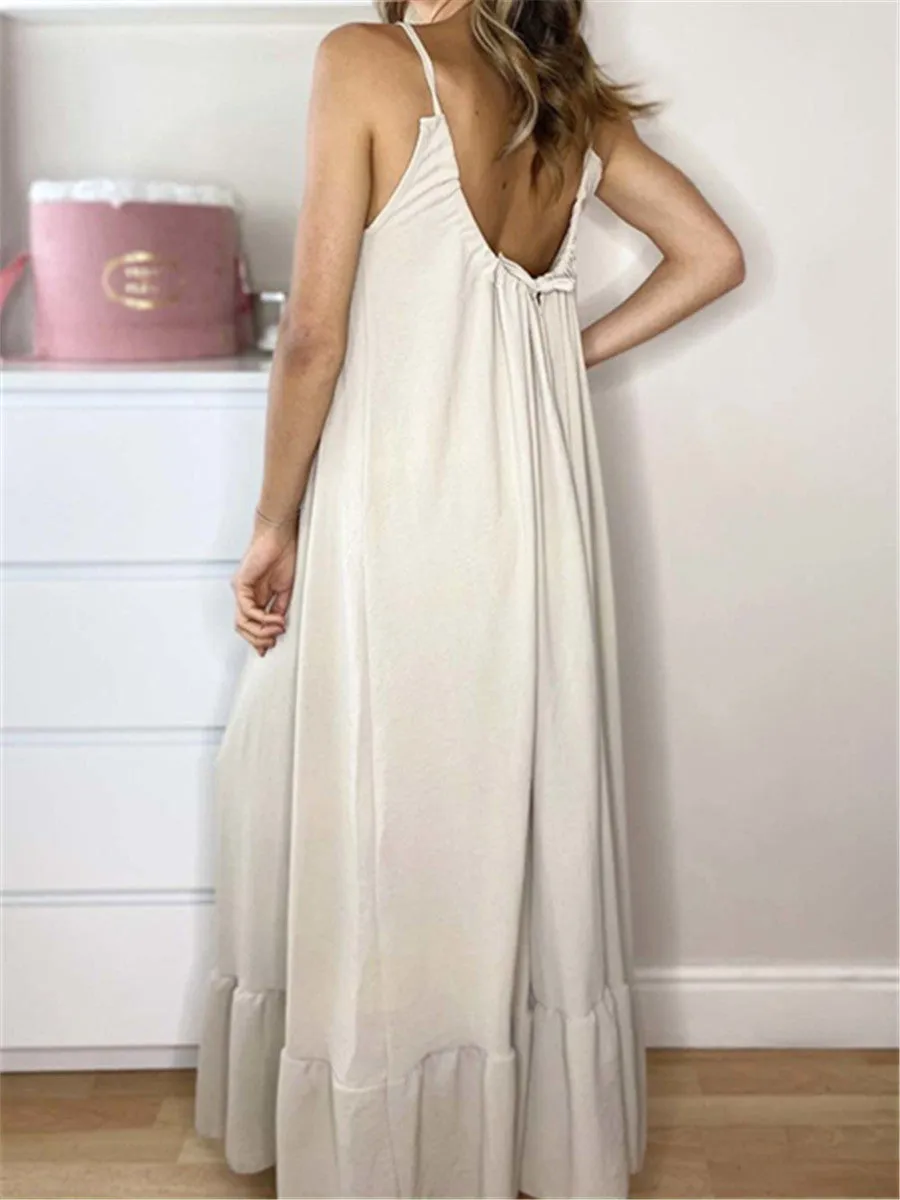 Elegant Loose Solid Color Sleeveless Casual Dress