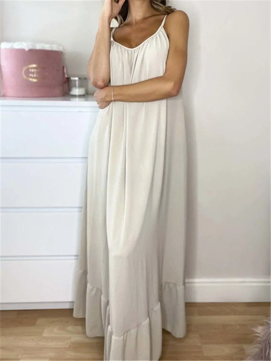 Elegant Loose Solid Color Sleeveless Casual Dress