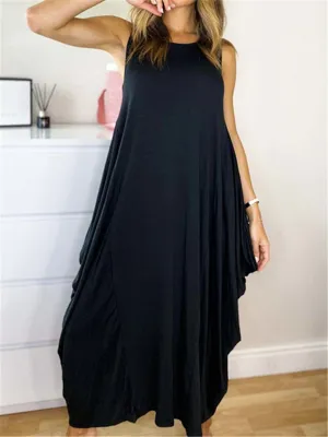 Elegant Loose Solid Color Sleeveless Casual Dress