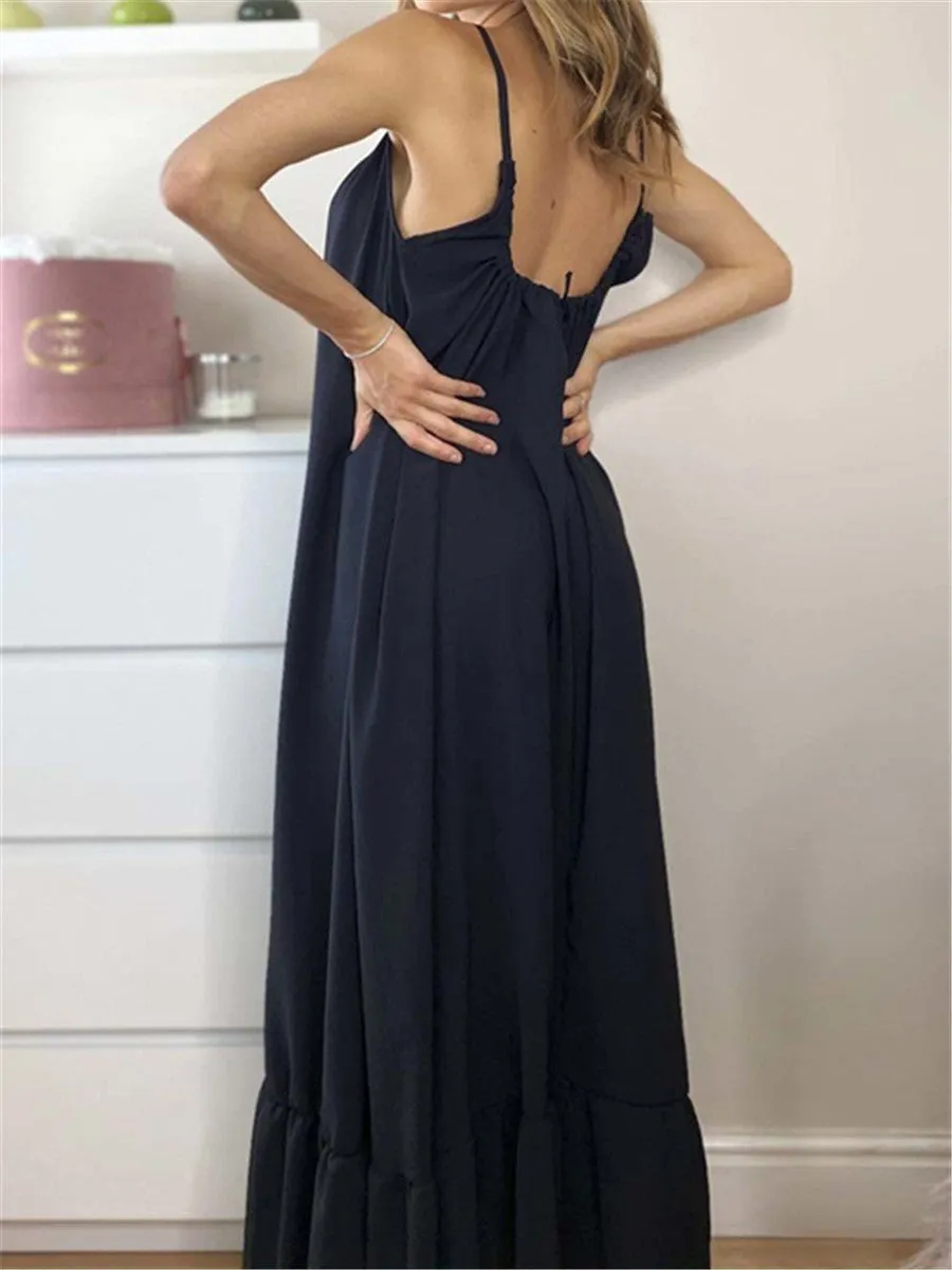 Elegant Loose Solid Color Sleeveless Casual Dress