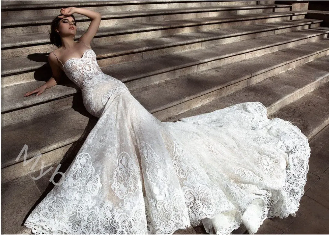 Elegant Sweetheart Sleeveless Mermaid Lace applique  Wedding Dresses, WDY0342