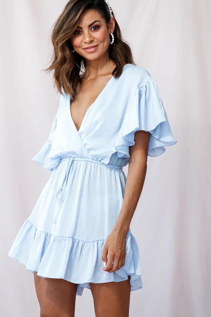 Esme V-Neckline Drawstring Waist Dress Steel Blue
