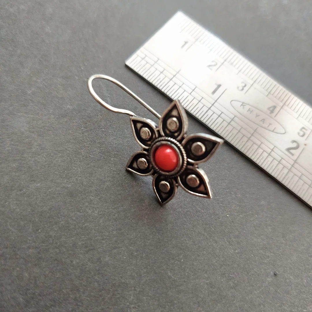 Floral Coral Delight: Oxidized Floral Hooped Earrings