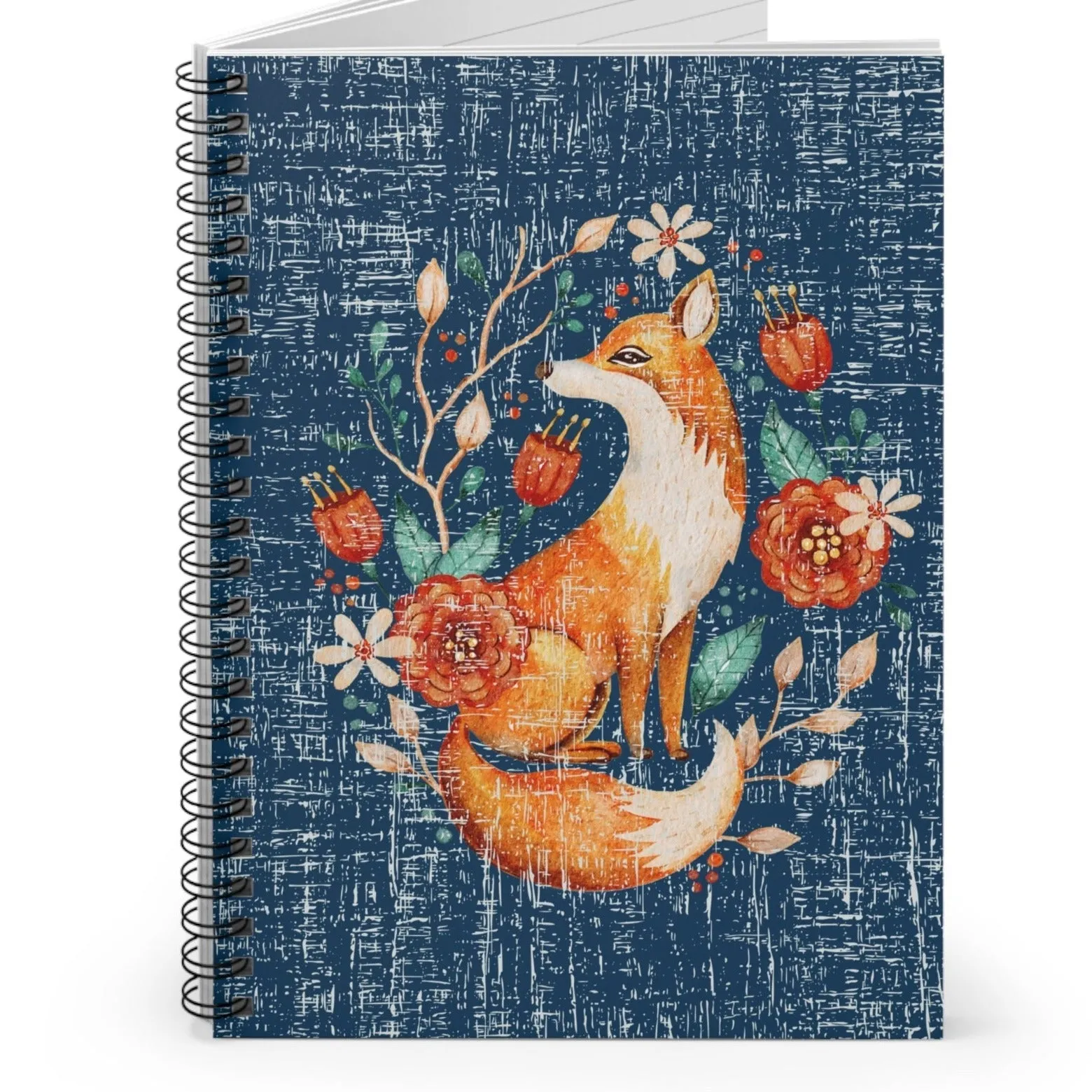 Foxy Fall Floral Spiral Notebook - Ruled Line: Whimsical Autumn Design