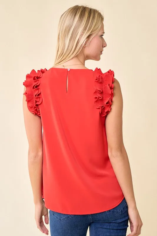 Frilled Sleeveless Woven Top