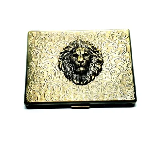 Handmade Antique Bronze Embossed Lion Cigarette Case