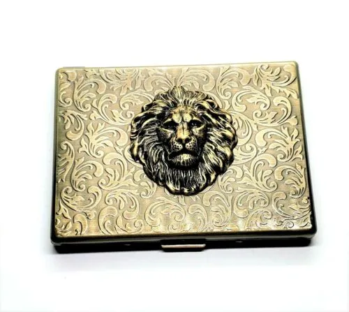 Handmade Antique Bronze Embossed Lion Cigarette Case