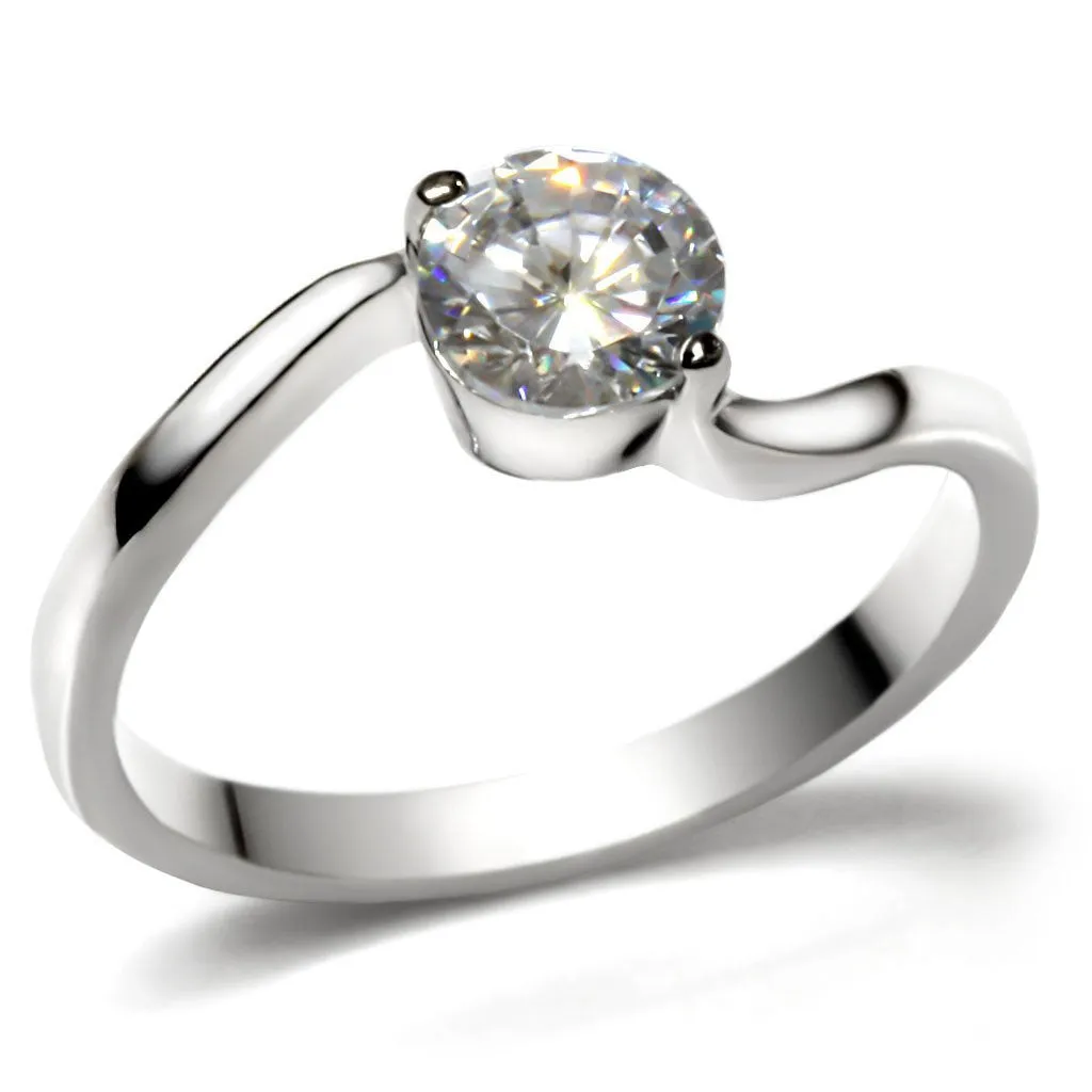 High polished (no plating) Stainless Steel Ring with AAA Grade CZ in Clear for Women Style TK023