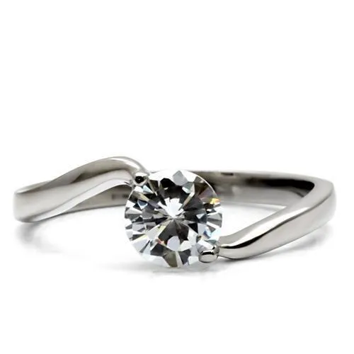 High polished (no plating) Stainless Steel Ring with AAA Grade CZ in Clear for Women Style TK023