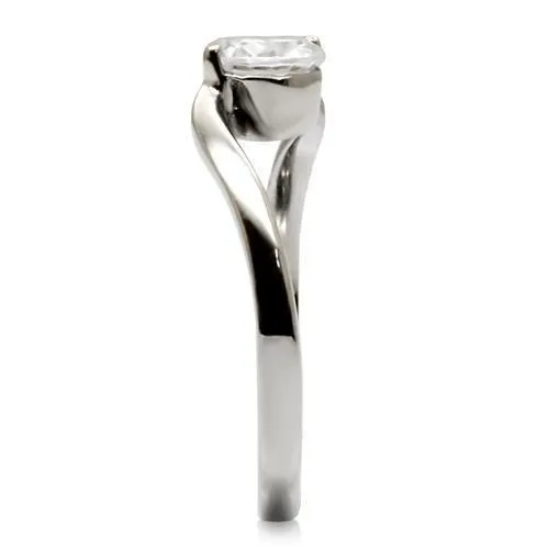 High polished (no plating) Stainless Steel Ring with AAA Grade CZ in Clear for Women Style TK023