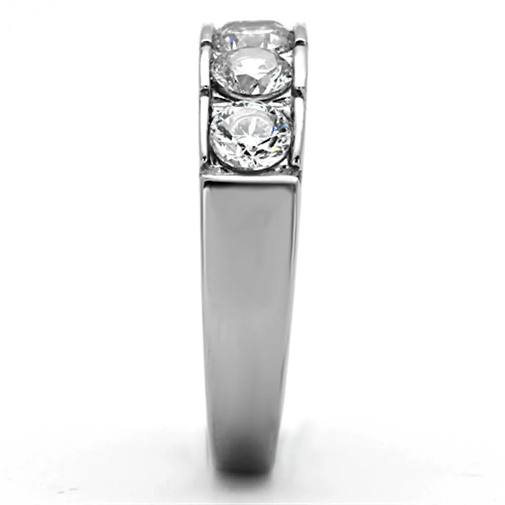 High polished (no plating) Stainless Steel Ring with AAA Grade CZ in Clear for Women Style TK1082