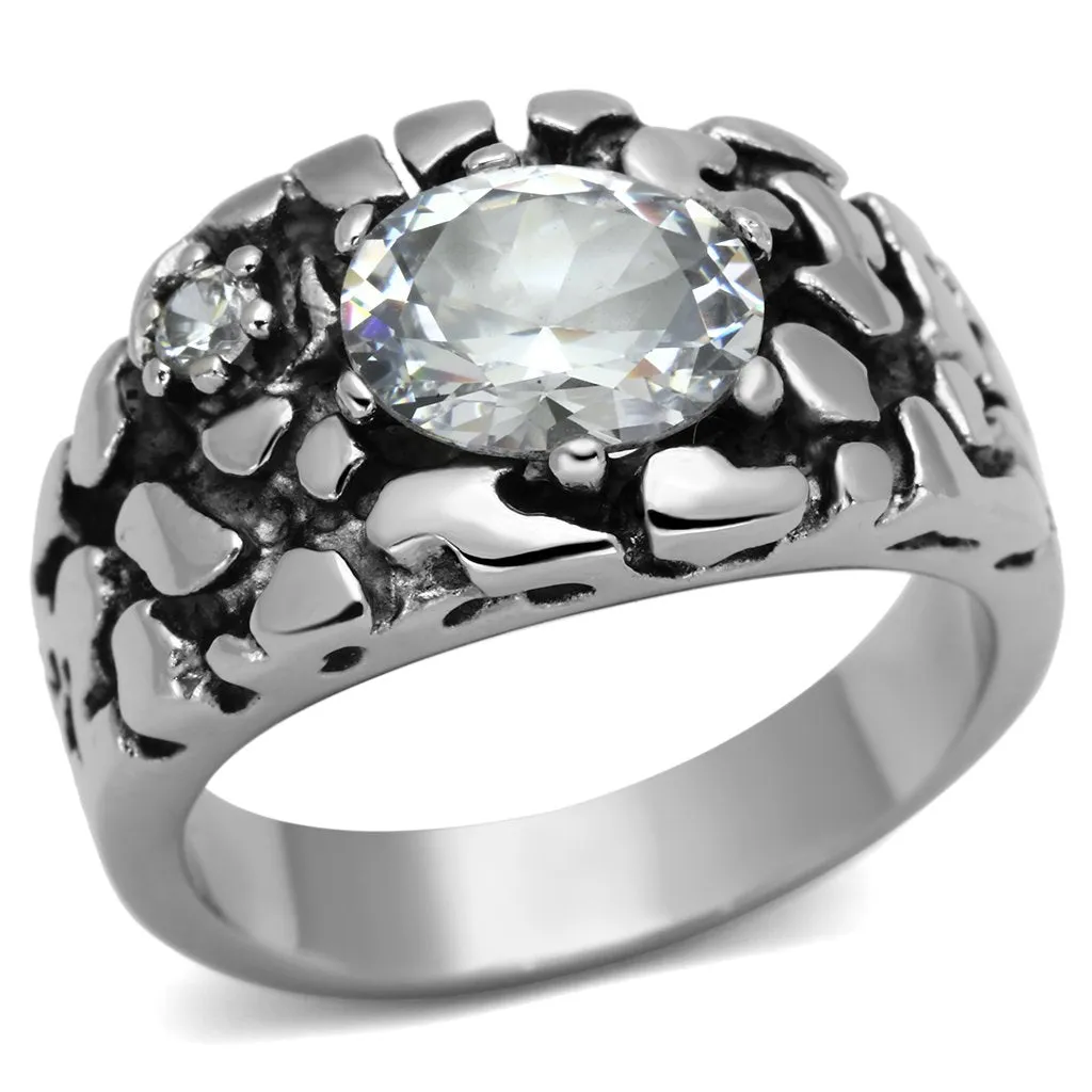 High polished (no plating) Stainless Steel Ring with AAA Grade CZ in Clear for Women Style TK959