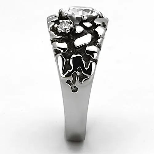 High polished (no plating) Stainless Steel Ring with AAA Grade CZ in Clear for Women Style TK959