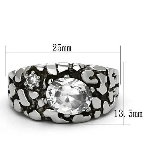 High polished (no plating) Stainless Steel Ring with AAA Grade CZ in Clear for Women Style TK959