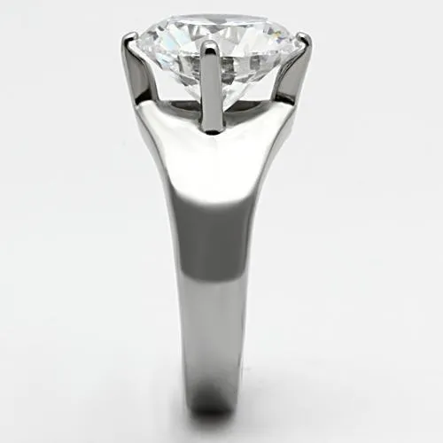 High polished (no plating) Stainless Steel Ring with AAA Grade CZ in Clear for Women Style TK999