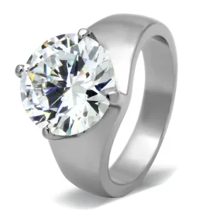 High polished (no plating) Stainless Steel Ring with AAA Grade CZ in Clear for Women Style TK999