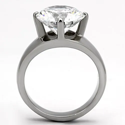 High polished (no plating) Stainless Steel Ring with AAA Grade CZ in Clear for Women Style TK999