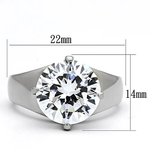 High polished (no plating) Stainless Steel Ring with AAA Grade CZ in Clear for Women Style TK999