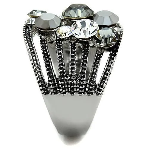 High polished (no plating) Stainless Steel Ring with Top Grade Crystal in Black Diamond for Women Style TK1521