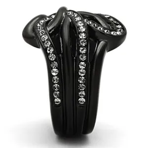 IP Black(Ion Plating) Stainless Steel Ring with Top Grade Crystal in Black Diamond for Women Style TK978