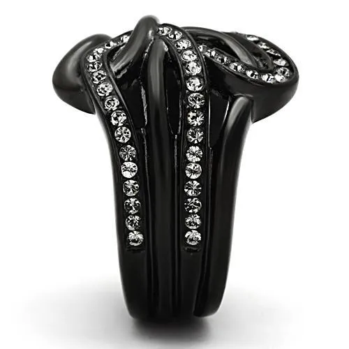 IP Black(Ion Plating) Stainless Steel Ring with Top Grade Crystal in Black Diamond for Women Style TK978