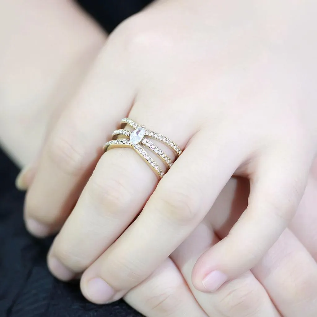 IP Gold(Ion Plating) Stainless Steel Ring with AAA Grade CZ in Clear for Women Style TK3705