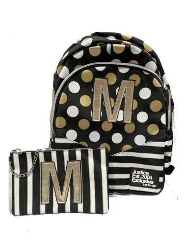 Justice Girls Letter M - Backpack - Lunch Tote - Pencil Case & Accessories