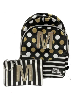 Justice Girls Letter M - Backpack - Lunch Tote - Pencil Case & Accessories