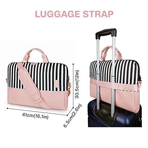 Laptop Bag for Women,BAGSMART 15.6 Inch Laptop Case Slim Computer Bag Briefcase,Pink Stripes
